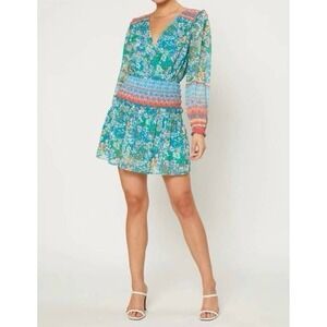 Current Air Fairy Tale Floral Long Sleeve Dress Sz Large Blue Ruffle‎ Smock Boho